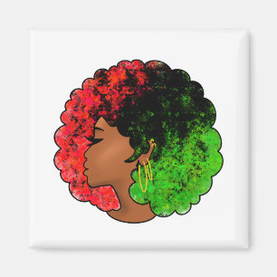 Imán Mujer niña negra panafricana orgullo afro verde ro