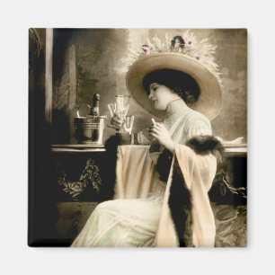 Imán Mujer parisiense 1900 que bebe Champán
