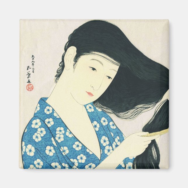 Imán Mujer peinándose el cabello Hashiguchi Goyo (Frente)