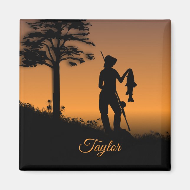 Imán Mujer pescadora al atardecer (Frente)