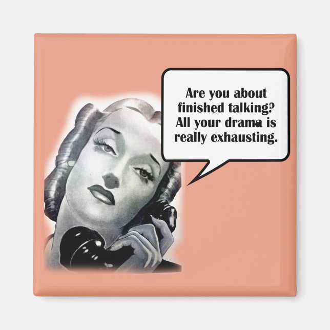 Imán Mujer retro en el teléfono, drama (Frente)