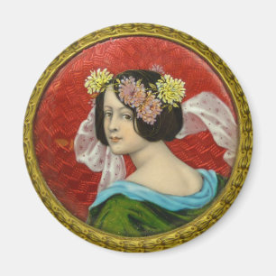 IMÁN MUJER ROMÁNTICA CON ENAMILLO DE VINTAJE DE FLORES