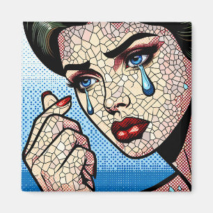 Imán Mujer triste de arte pop cómico con lágrimas