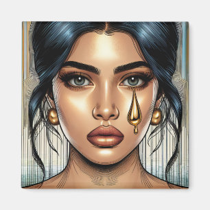 Imán Mujer Triste Hermosa con Lágrima de Oro