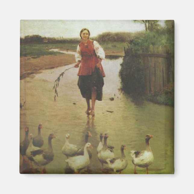 Imán Mujer ucraniana con pollos (Frente)