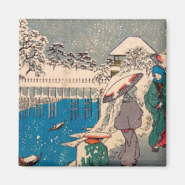 Imán Mujer ventilado japonesa dibujando flores de cerez