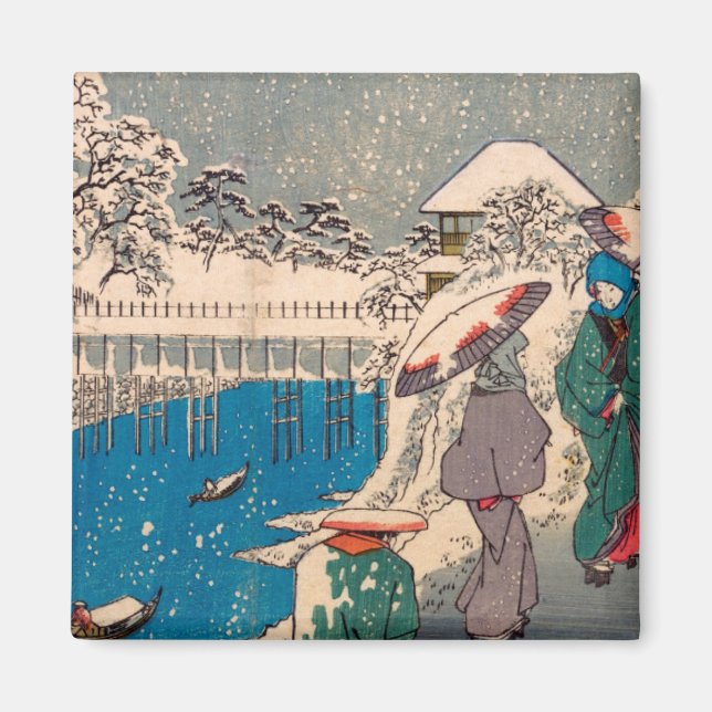 Imán Mujer ventilado japonesa dibujando flores de cerez (Frente)