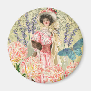 Imán Mujer Victoriana Floral Rosa Regencia