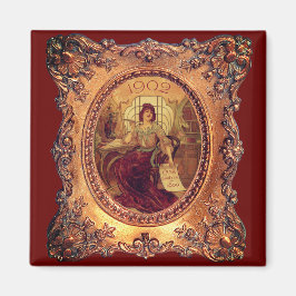 Imán Mujer victoriana marco de imagen elegante rojo dor