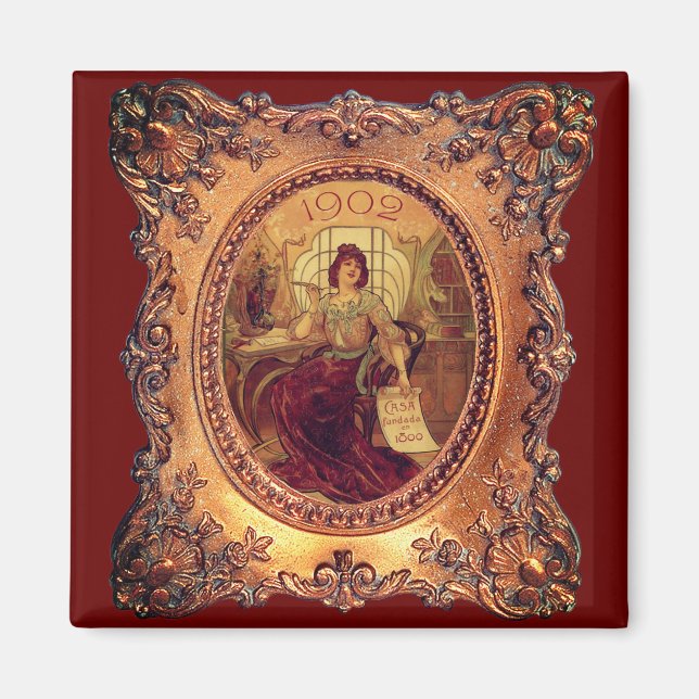 Imán Mujer victoriana marco de imagen elegante rojo dor (Frente)