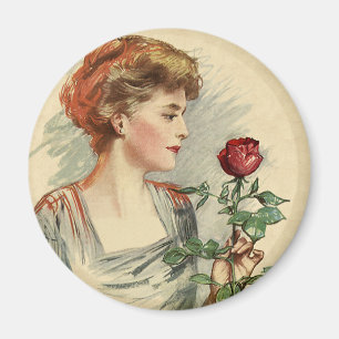 Imán Mujer victoriana vintage rosa roja floral