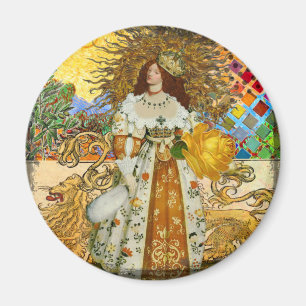 Imán Mujer Vintage Sol Dorado: Arte de Collage de Zodia