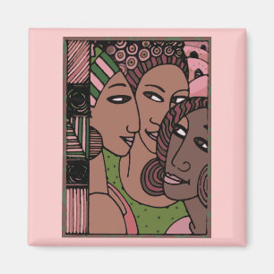 Imán Mujeres afroamericanas rosadas y verdes