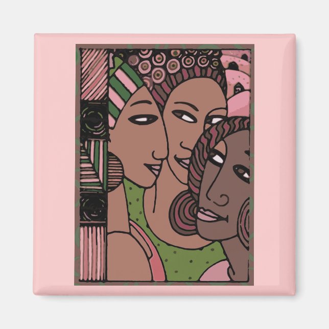Imán Mujeres afroamericanas rosas y verdes (Frente)