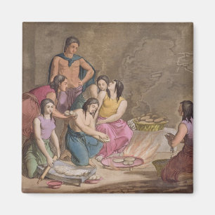 Imán Mujeres aztecas que hacen el pan del maíz, Méxic