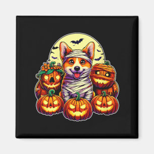 Imán Mujeres Corgi Momia y Calabazas Halloween Lindo
