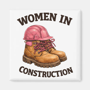 Imán Mujeres en botas de trabajo de construcción y casc