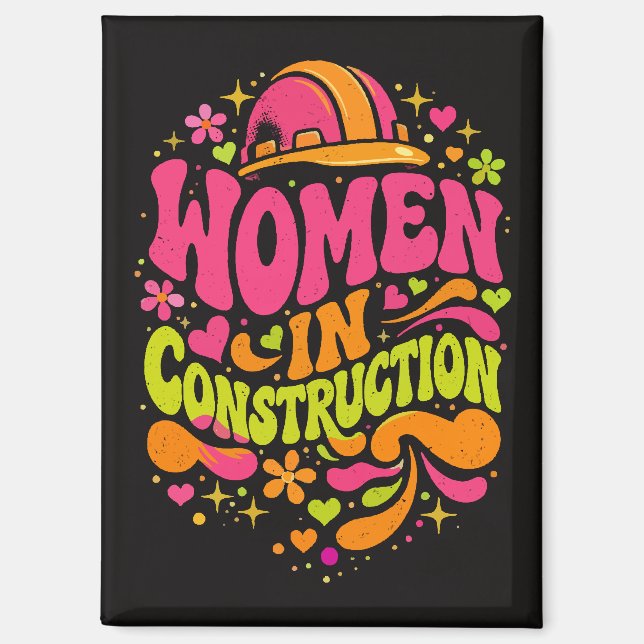 Imán Mujeres en la Construcción Empoderamiento Retro (Anverso)