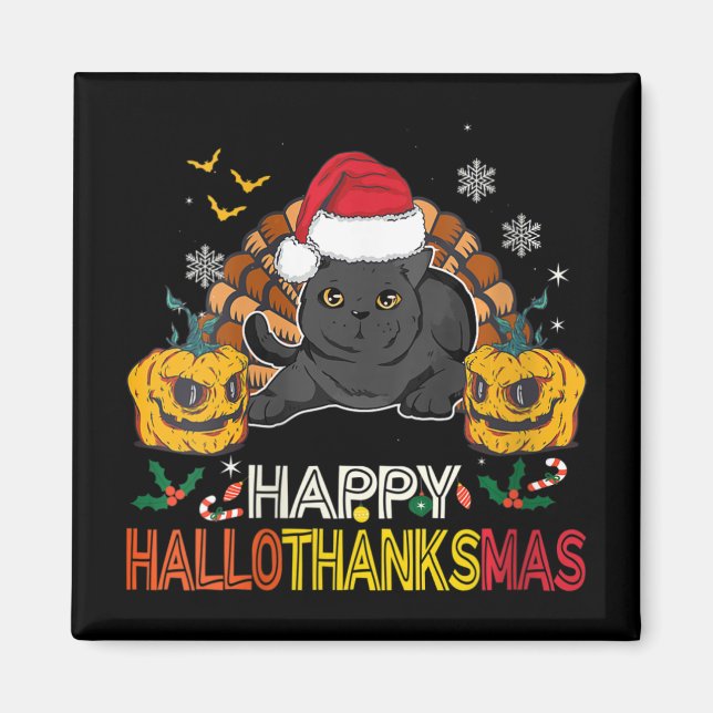 Imán Mujeres Felices Hallothanksmas Gato Negro Hallowee (Frente)