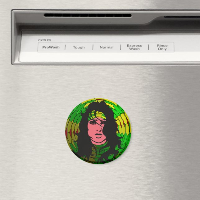 Imán Mujeres fuertes e independientes con pelo rizado. (In situ (lavavajillas))