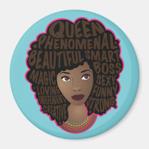 Imán Mujeres motivadoras negras, pelo natural, azul