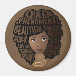 Imán Mujeres motivadoras negras, pelo natural, marrón