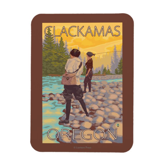 Imán Mujeres Pesca de Mosca - Clackamas, Oregón (Vertical)