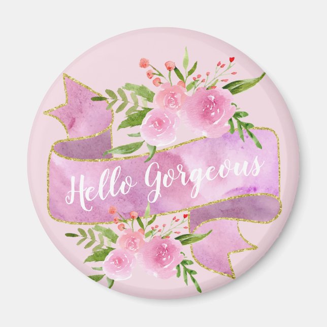 Imán Mujeriego Bonito Floral Rubor Rosa Hola Hermoso Or (Frente)
