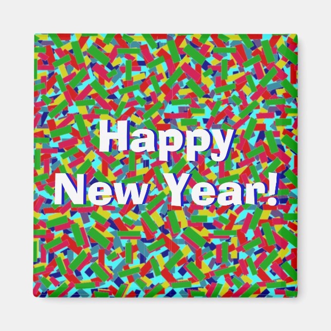 Imán Multicolor Confetti "¡Feliz Año Nuevo!" (Frente)