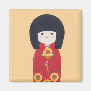 Imán Muñeca de Kokeshi con el girasol