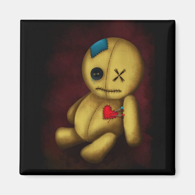 Imán Muñeca de trapo Voodoo con botones Parche y Alfile (Frente)