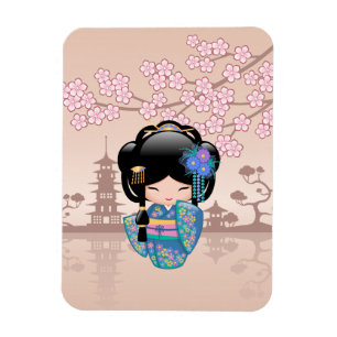 Imán Muñeca Keiko Kokeshi - Chica de Kimono azul Geisha