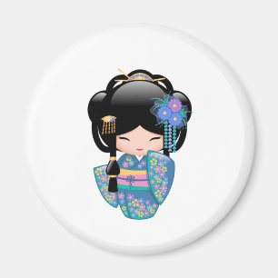 Imán Muñeca Keiko Kokeshi - Chica de Kimono azul Geisha
