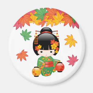 Imán Muñeca Kokeshi Caída - Chica de Kimono Geisha Ve