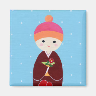Imán Muñeca Kokeshi con camellia