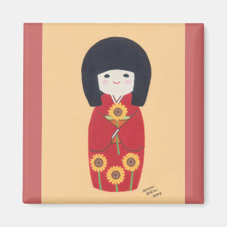 Imán Muñeca Kokeshi con girasol