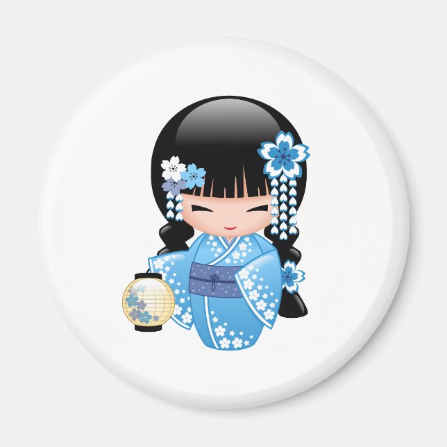 Imán Muñeca Kokeshi de Invierno - Chica Geisha Japonés (Frente)