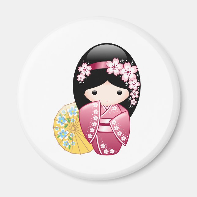 Imán Muñeca Kokeshi de primavera - Chica Geisha japonés (Frente)