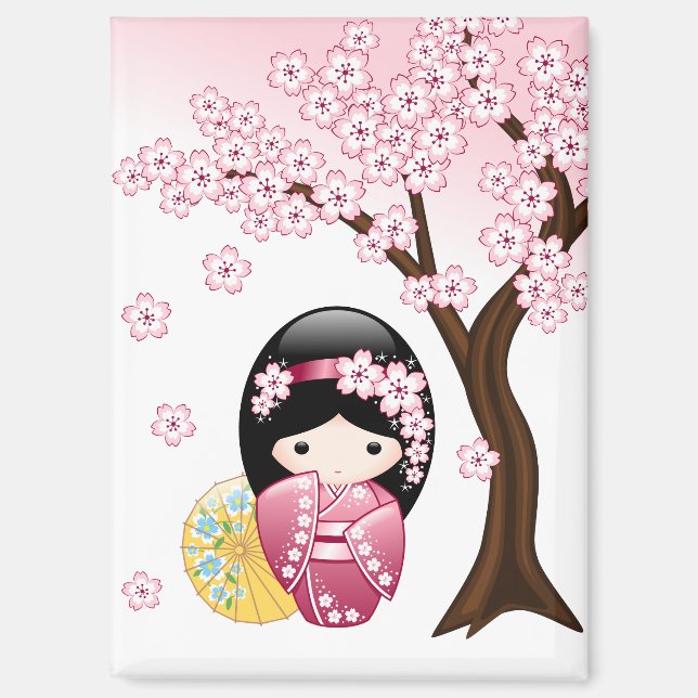 Imán Muñeca Kokeshi de primavera - Chica Geisha japonés (Anverso)