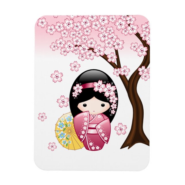 Imán Muñeca Kokeshi de primavera - Chica Geisha japonés (Vertical)