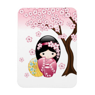 Imán Muñeca Kokeshi de primavera - Chica japonés eleg