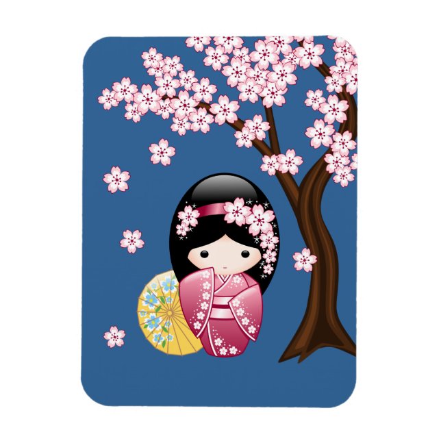 Imán Muñeca Kokeshi de primavera - Geisha japonesa suav (Vertical)