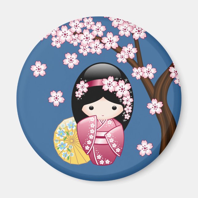 Imán Muñeca Kokeshi de primavera - Geisha japonesa suav (Frente)