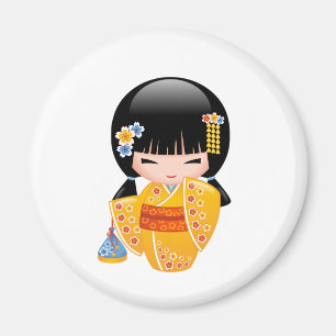Imán Muñeca kokeshi de verano - Chica Geisha de Kimono