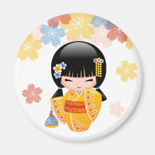Imán Muñeca kokeshi de verano - Chica Geisha de Kimono