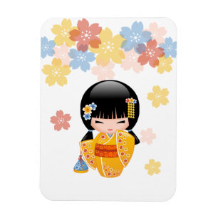 Imán Muñeca kokeshi de verano - Chica Geisha de Kimono