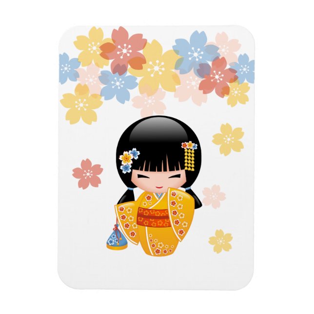 Imán Muñeca kokeshi de verano - Chica Geisha de Kimono  (Vertical)