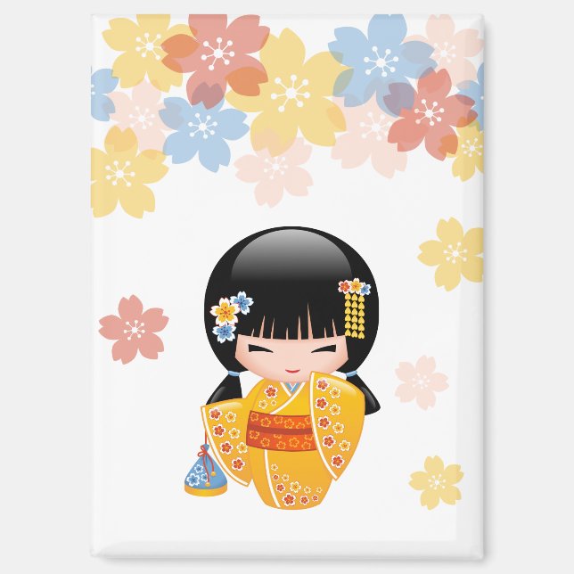 Imán Muñeca kokeshi de verano - Chica Geisha de Kimono  (Anverso)