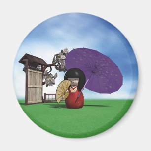 Imán Muñeca Kokeshi Japonesa Arte Flor de Cerezo