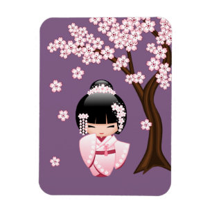 Imán Muñeca Kokeshi kimono blanca - Chica Geisha lindo
